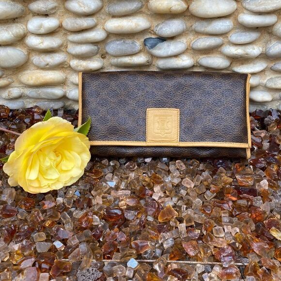 Celine Macadam Continental Coated Canvas/Leather Long Wallet w/Kiss Lock & COA - Picture 1 of 13